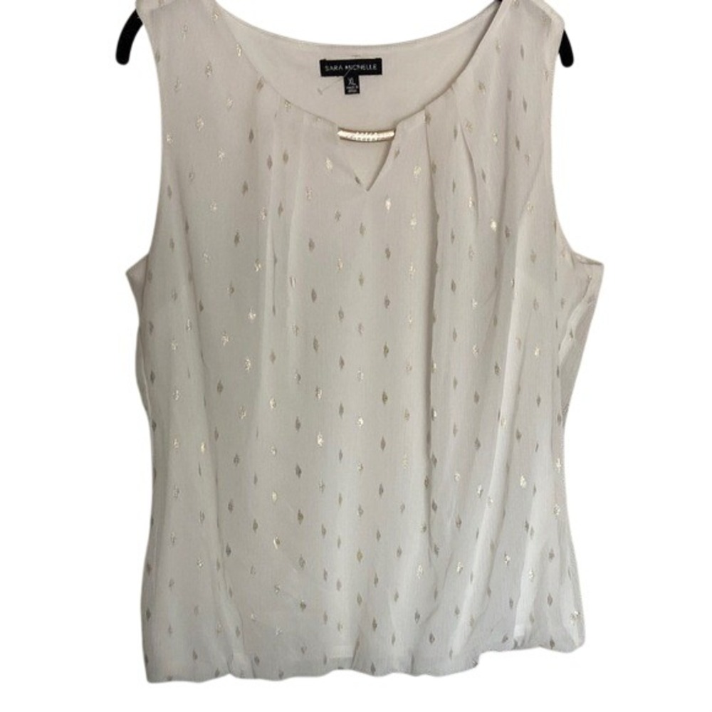 Sara Michelle White Gold Foil‎ Diamond Bubble Hem Blouse  Women's XL Preloved